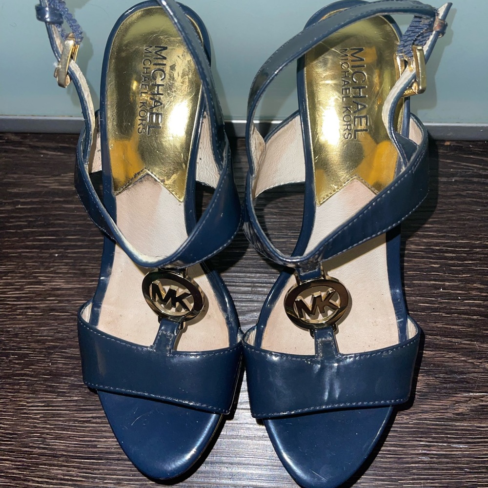 Navy Blue Michael Kors T-strap high heels. Gently used in great condition.